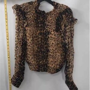 Free People Womens Multicolor Animal Print Long Sleeve Blouse Top Size Small